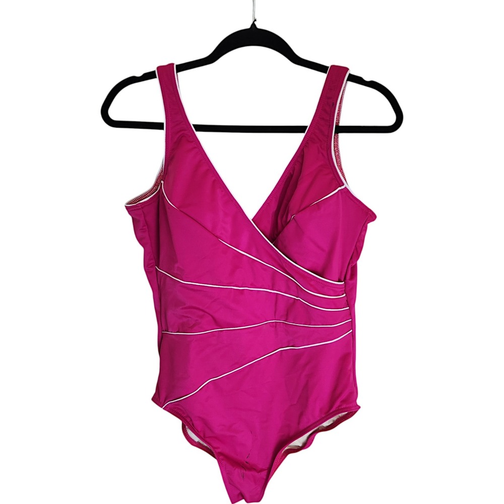 Miraclesuit Swimsuit Size 14 Wrap Trim Soft Padding Wireless 1-Piece Scoop-Back